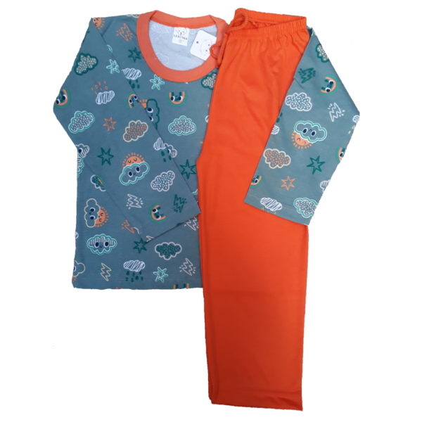 0350 Pijama Nuvens com Calça Laranja 4